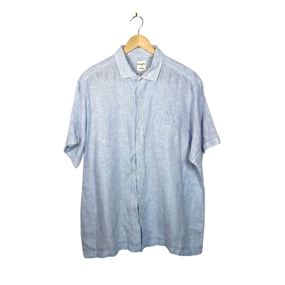 NWOT Baird McNutt Men’s Murano Short Sleeve Linen Shirt Blue/White Size XL